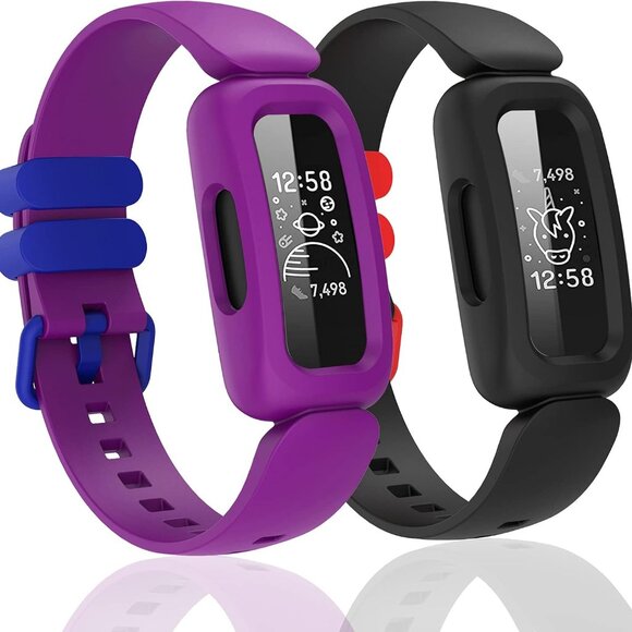Silicone Bands Compatible with Fitbit Ace 3 Black Purple Replacement Bands - Picture 1 of 7